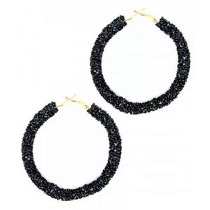 Lucy Lou Black Bohemian Rhinestone Sparkle Wrapped Hoop Fashion Earrings - NWT